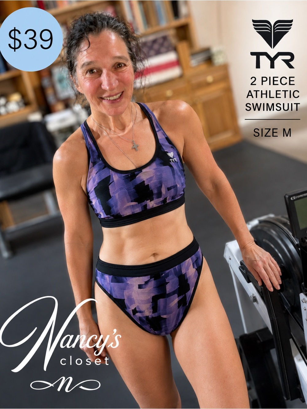 TYR Women’s Reversible Athletic Two-Piece Bikini Swimsuit | Purple & Black | M